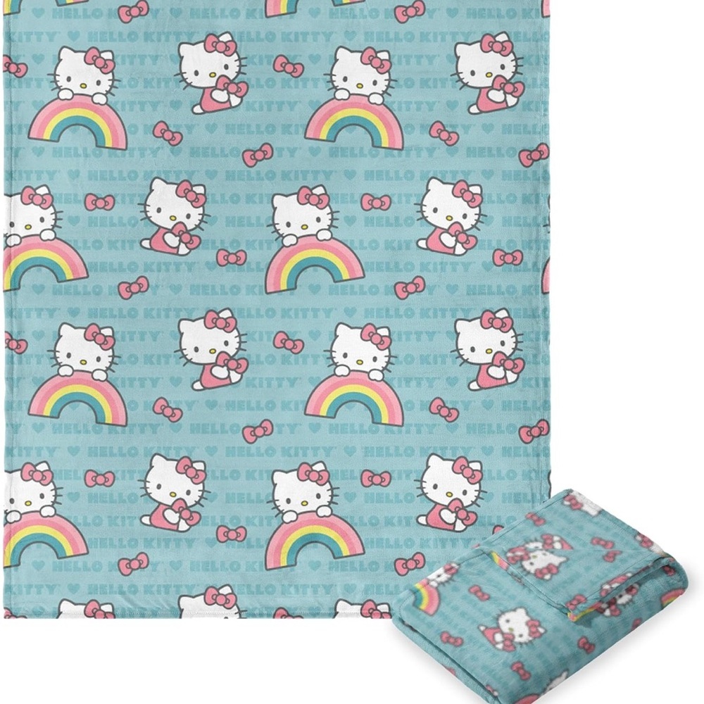Hello Kitty Aqua Pink White Rainbow Print Throw